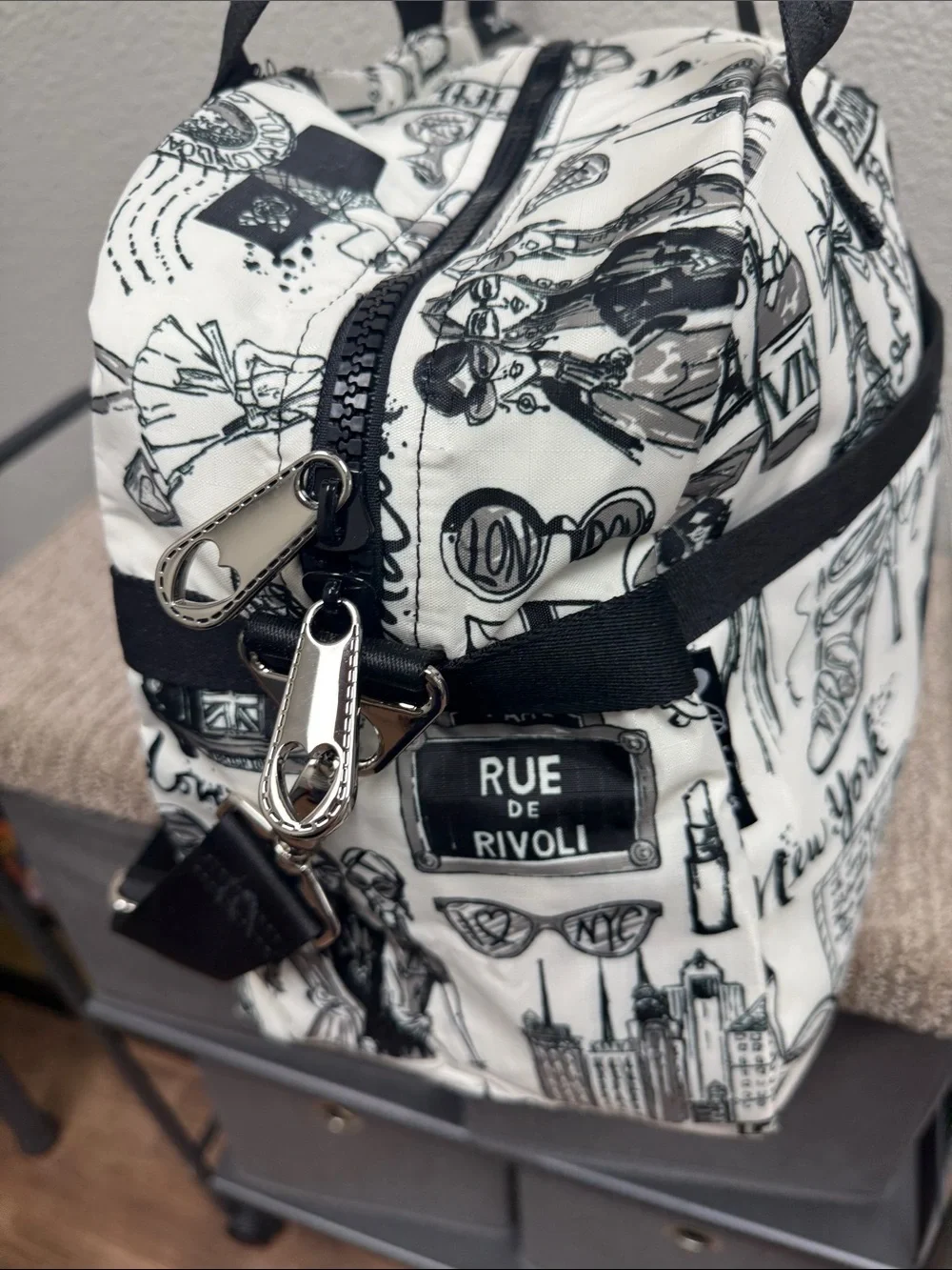 Brighton Black & White Jetsetter Travel Satchel with Paris & London Print